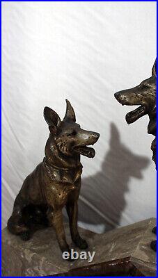 Hughe marble Art Deco table clock 2 German Sheperds 1920