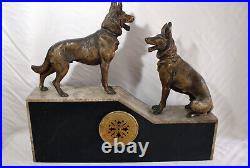 Hughe marble Art Deco table clock 2 German Sheperds 1920