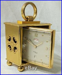 IMHOF Desktop 15 Jewel 8 Day Brass Clock 2 Sided Date Alarm Barometer Art Deco