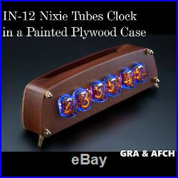 IN-12 Nixie Tubes Clock in a Painted Plywood Case Format 12/24H Temp F/C