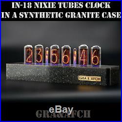 IN-18 Nixie Tubes Clock Synthetic Granite Case GPS Sync 12/24H Delivery 3-5 Days