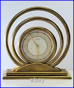 Iconic 1940 Art Deco Gilt-Bronze Desk Clock by Concord Swiss 8-day 15-jewel mvt