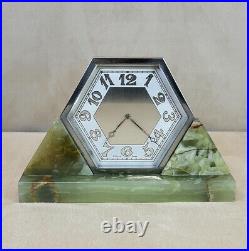 Iconic Swiss Art Deco Onyx Shelf Clock Hexagonal Bezel & Dial, 8-Day 15-Jewels