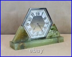 Iconic Swiss Art Deco Onyx Shelf Clock Hexagonal Bezel & Dial, 8-Day 15-Jewels