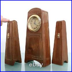 JUNGHANS ANTIQUE Mantel Clock ART DECO! SET Sidepieces! Baby Mini INLAY! Germany