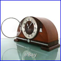 JUNGHANS WURTTEMBERG Antique Mantel CLOCK Chime Art Deco Chrome RESTORED Germany