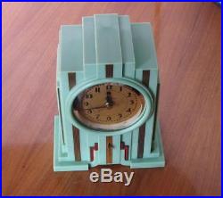 Jade Green Telechron Electrolarm Model 700 Art Deco Skyscraper Clock