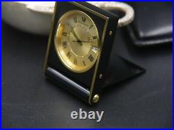 Jaeger LeCoultre Handwind Desk Alarm Clock Black Enamel Gold Plated Pristine