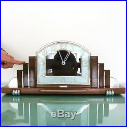 KIENZLE Mantel Clock Vintage Art Deco SKYSCRAPER SOLID SILVER Dial CHROME German