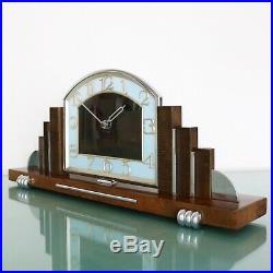 KIENZLE Mantel Clock Vintage Art Deco SKYSCRAPER SOLID SILVER Dial CHROME German