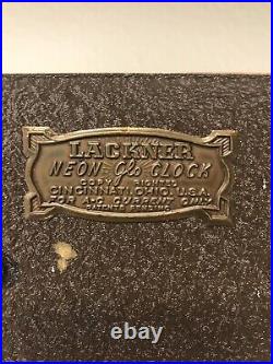 Lackner Curvaline Neon Glo Blue Clock in Lucite and Mahogany 1940's L@@K! RARE