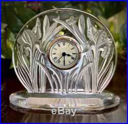 Lalique Frosted & Clear Crystal Iris Clock Great Condition Signed & Authentic