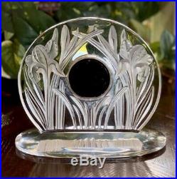 Lalique Frosted & Clear Crystal Iris Clock Great Condition Signed & Authentic