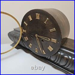 Large 1920s Art Deco Napoleon Hat Mantel Clock Mahogany Inlaid