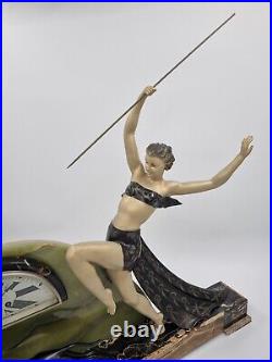 Large Art Deco Clock Diana the Huntress with Greyhound by Limousin