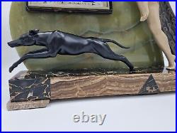 Large Art Deco Clock Diana the Huntress with Greyhound by Limousin