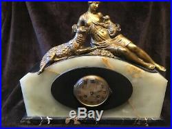 Large Art Deco French Marble And Bronze Garniture Mantel Clock