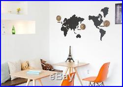 Large World Map Wall Clock Wooden DIY Sticker Puzzle Decor Interior Gift Black