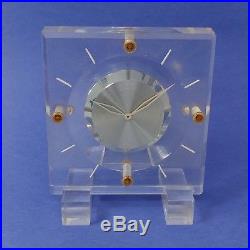 LeCoultre Lucite & Chrome Small 8 Day Clock Vintage Art Deco Bauhaus Design NICE