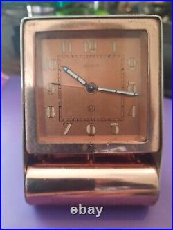 Lecoultre 1940's Vtg Art Deco Swiss Made Travel Clock Grt Cond works 2/2