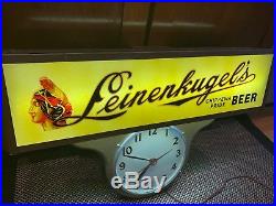 Leinenkugels Beer Reverse on Glass Clock Lighted Sign Motion Princess Art Deco
