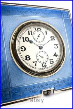 Longines Little 8 days Tdesk travel clock blue enamel art deco case
