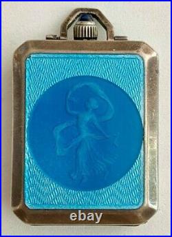 Look-vintage Art Deco Levy-wander Sterling Silver Blue Enamel Travel Clock