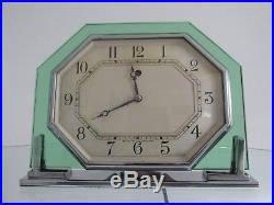 Lovely Art Deco Octagonal Green Glass Smiths Electric Mantel Clock 1930s Working