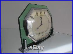 Lovely Art Deco Octagonal Green Glass Smiths Electric Mantel Clock 1930s Working