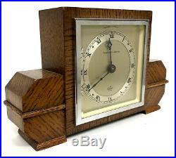 Lovely Elliott London Mantel Clock Silvered Dial Oak Art Deco Style Clock