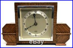 Lovely Elliott London Mantel Clock Silvered Dial Oak Art Deco Style Clock