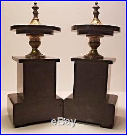 Lovely Pair of French Art Deco Slate Marble and Brass Mantle Clock Garniture