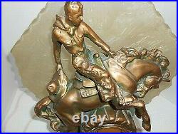 Lux Nobility De Luxe Electric Mantle Clock Lamp Rider on Bronc Heavy Material