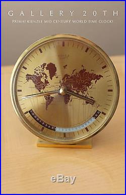 MID Century Kienzle German World Time Desk Clock! Quartz 60s Vtg Modern Art Deco