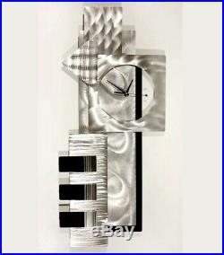Metal Wall Art Modern Clock Silver Black Contemporary Art Deco by Jon Allen