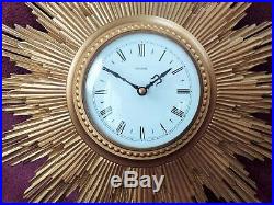 Metamec Vintage Art Deco style Sunburst Starburst Clock Gilt Quartz Working