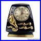 Mid-Century Art Deco Porcelain Black & Gold Seahorse Motif Mantle Clock