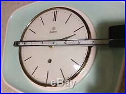 Mid Century Modern Art Deco Wall Clock by Junghans Germany Pistachio And White