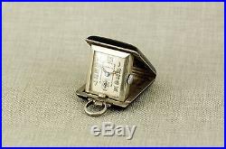 Miniature EUGENE MEYLAN Art Deco enameled travel clock purse Uhr pocket watch