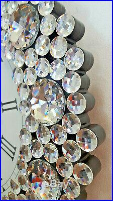 Modern Round Mirror Wall Clock Art Deco Bling Diamond Crystal Frame 53cm Silver