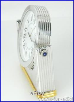 Must de CARTIER Art Deco Style Two Tone Swivel Sapphire SWISS Desk Mantel Clock