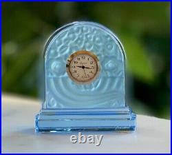 New Baccarat Basket of Abundance Blue Desk Clock 3.1 French Crystal Signed Box
