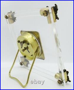 New Haven Art Deco Glass and Brass with Leaf Accents Framed Table Clock