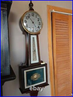 New Haven Banjo Wall Clock 8 Day Time Only Waring Model Working c1920