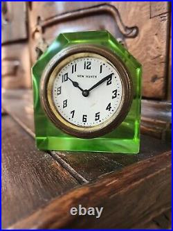 New Haven Uranium Glass Table Clock Green USED