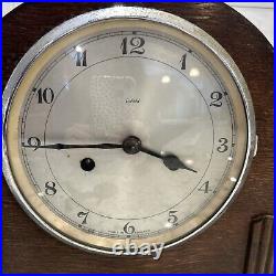 Nice 1930's Art Deco Enfield Wood Chiming Mantle Clock With Key & Weight