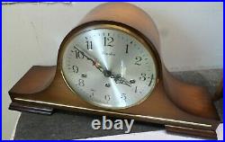 Nice Working German Linden Triple Chime Napoleon's Hat 8 Day Wood Mantel Clock