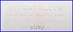 ORIGINAL ANTIQUE 1950s PINK VINTAGE ELECTRIC ALLIED KIT CAT KLOCK-KAT CLOCK-D3