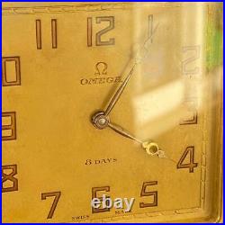 Omega 8 Days Vintage Desk Clock 100% Genuine Cloisonne Dial Art Deco Case
