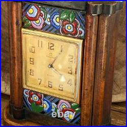 Omega 8 Days Vintage Desk Clock 100% Genuine Cloisonne Dial Art Deco Case